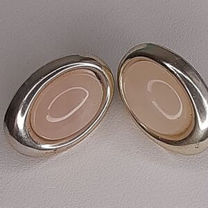 Vtg 925 Rose Quartz Sterling Silver Oval Post Earrings - acid tested
